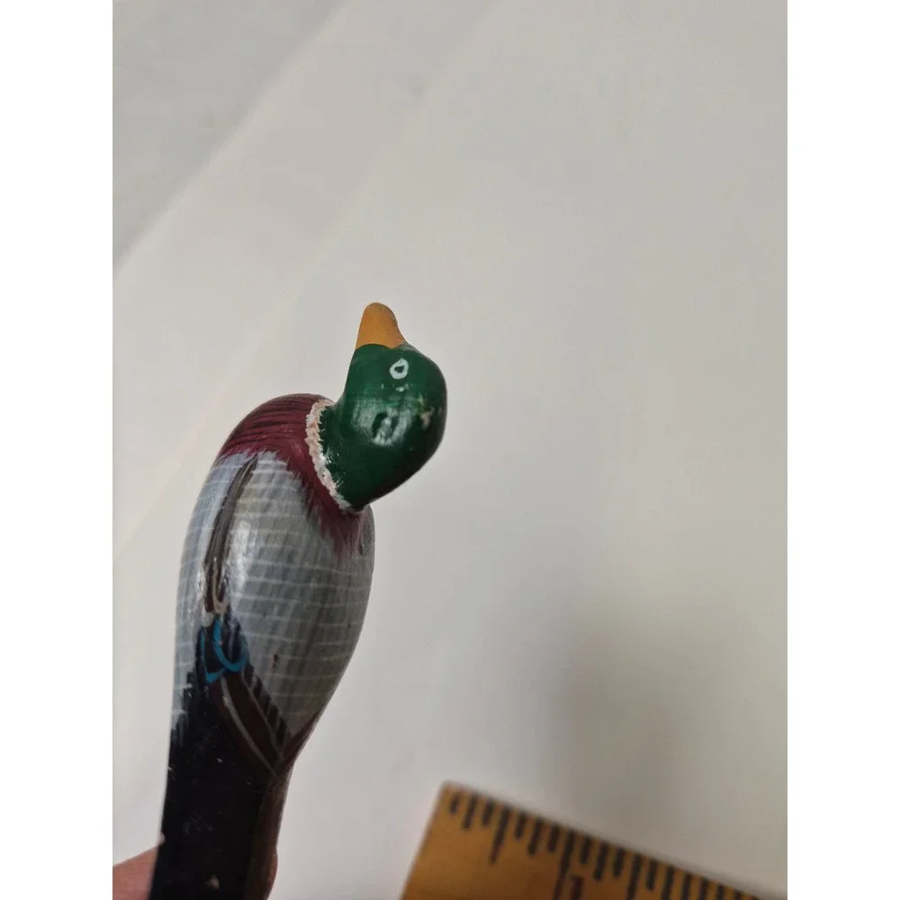 Vintage Hand Painted Wooden Mallard Duck Letter Opener Rustic Desk Accessory 7.5